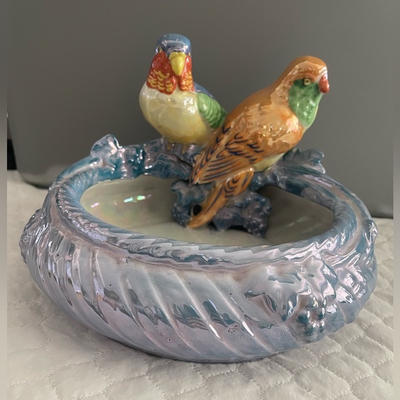 Rare vtg Japan polychrome/Lustreware bungee bird parakeet planter ceramic vase - Picture 6 of 13